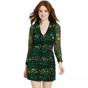 NWOT A New Day Green Women's Long Sleeve Ruched Front Bodycon Dress Sz S